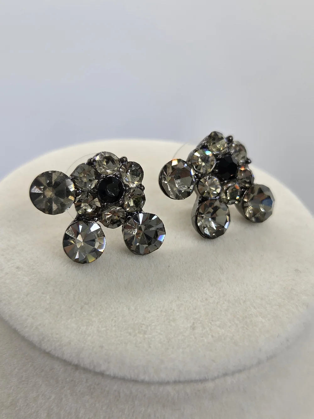 Elegant Black and Crystal Statement Necklace and Earrings Set, Vintage